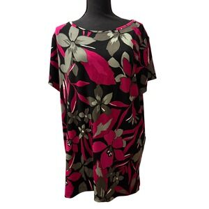 Chico's Size 3 (XL) Black Pink Floral Top | Wrinkle Resistant Travel